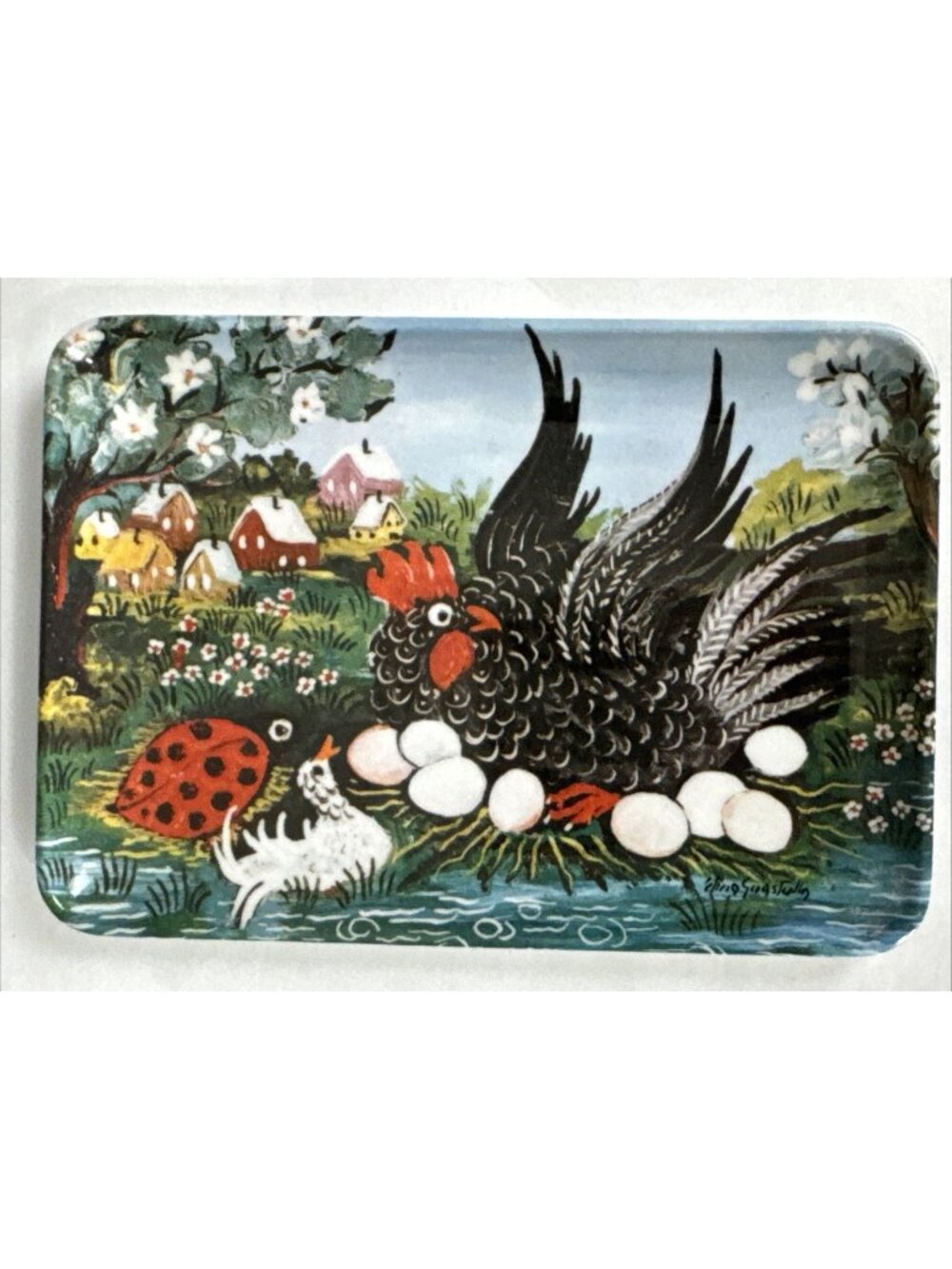 Melamine Hen & Eggs Small Trinket Tray 6x4 Made in Italy farm vanity kitchen